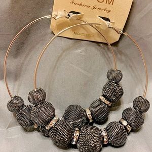 Gun Metal Beaded Hoop Earrings